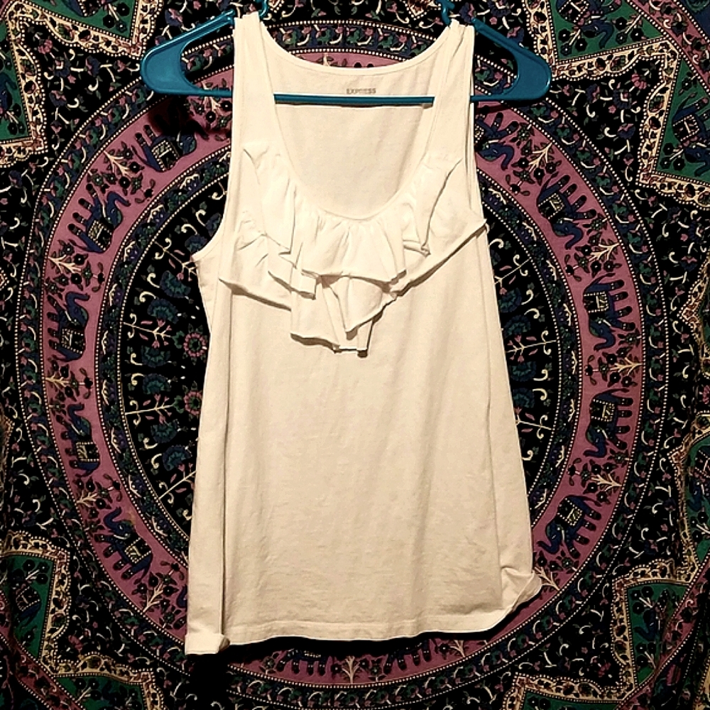 Express Small Women's Ruffled Tank Top White